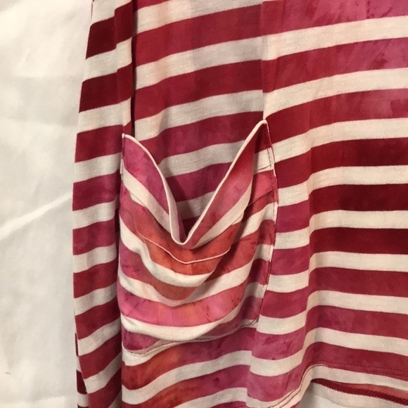 Chacha Vente NWT Women’s Top Long Tee Red white Tie dye Bleached look Size M - Picture 3 of 11